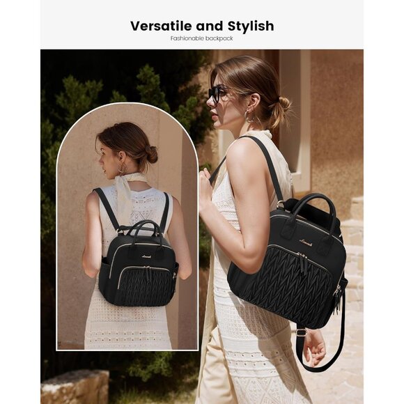 Black Faux Leather Women's Small Stylish Waterproof Daypack Backpack for Travel - Picture 7 of 7